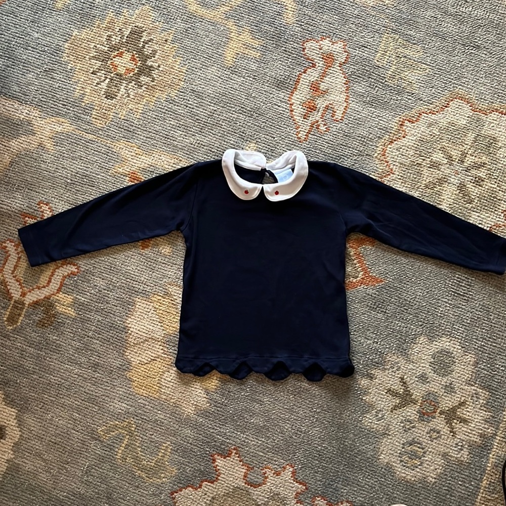 Bella Bliss navy blue Peter Pan collar cotton shirt- apple embroidery on collar